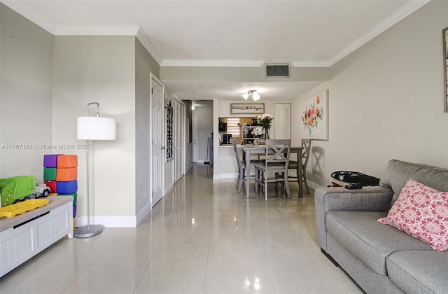 301 NW 109th Ave Unit 201, Miami, FL 33172 - living room featuring ornamental molding, visible vents, and baseboards