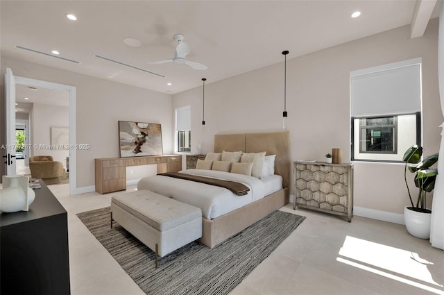 915 NE 17th Ter, Fort Lauderdale, FL 33304 - bedroom with ceiling fan, baseboards, and recessed lighting