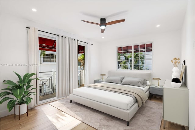 2905 Day Ave Unit 2A, Miami, FL 33133 - bedroom featuring access to outside, light wood-type flooring, recessed lighting, and ceiling fan