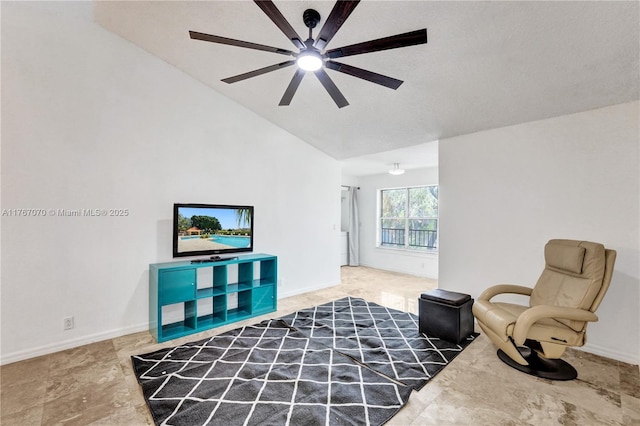 3460 N Pinewalk Dr N Unit 321, Margate, FL 33063 - living area featuring a ceiling fan and high vaulted ceiling