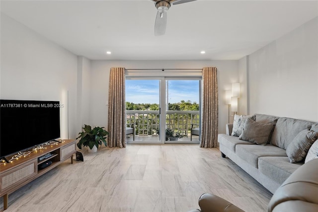 1831 NE 38th St Unit 402, Oakland Park, FL 33308 - living area with recessed lighting and ceiling fan