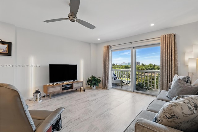 1831 NE 38th St Unit 402, Oakland Park, FL 33308 - living area featuring ceiling fan and recessed lighting