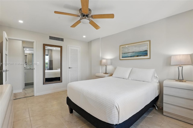 1831 NE 38th St Unit 402, Oakland Park, FL 33308 - bedroom with ceiling fan, a closet, recessed lighting, and baseboards