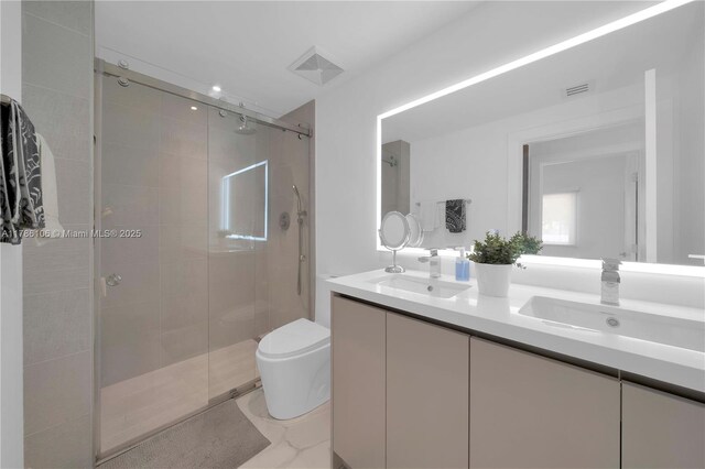10700 NW 66th St Unit 103, Doral, FL 33178 - full bathroom featuring double vanity, a shower stall, and toilet