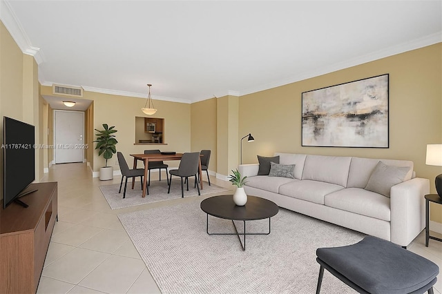 1455 N Treasure Dr Unit 7F, North Bay Village, FL 33141 - living room with crown molding and light tile patterned floors