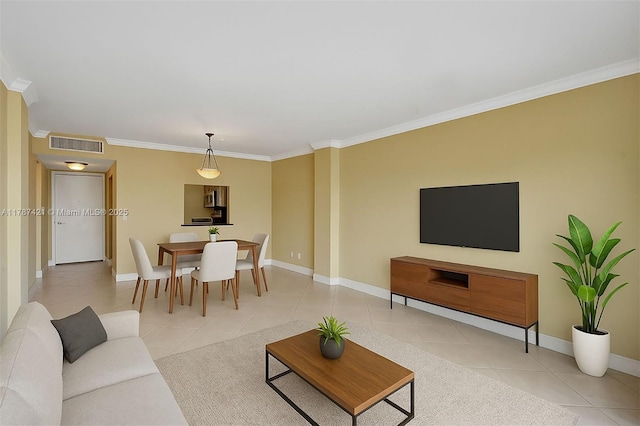 1455 N Treasure Dr Unit 7F, North Bay Village, FL 33141 - living room with light tile patterned flooring and crown molding