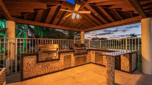 1430 NW 114th Ave, Plantation, FL 33323 - view of patio / terrace with area for grilling, a gazebo, a ceiling fan, and an outdoor kitchen
