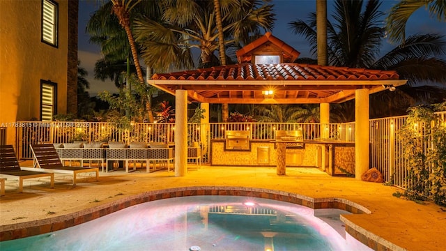 1430 NW 114th Ave, Plantation, FL 33323 - view of swimming pool featuring a gazebo, a jacuzzi, a patio, and fence