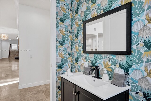 1430 NW 114th Ave, Plantation, FL 33323 - bathroom with baseboards, wallpapered walls, and vanity