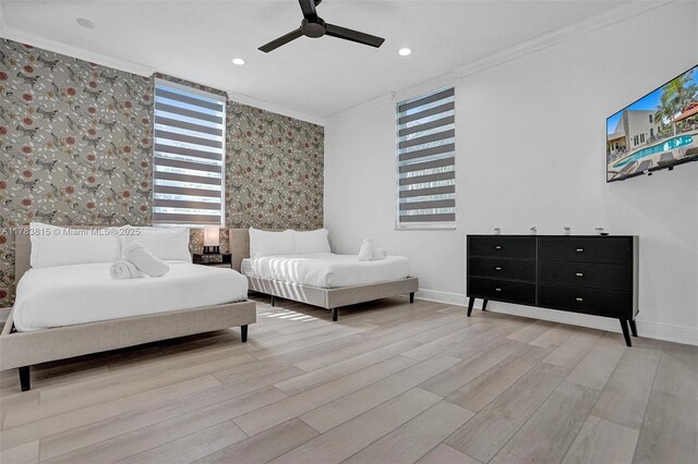 1430 NW 114th Ave, Plantation, FL 33323 - bedroom featuring ornamental molding, wood finished floors, baseboards, multiple windows, and recessed lighting