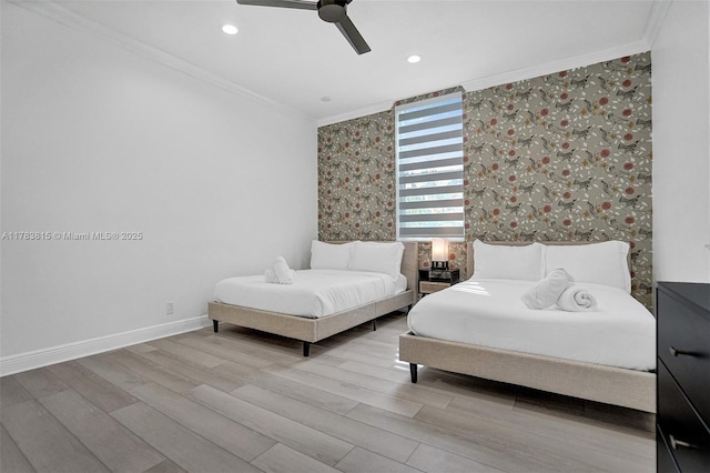 1430 NW 114th Ave, Plantation, FL 33323 - bedroom with ornamental molding, wallpapered walls, wood finished floors, ceiling fan, and baseboards