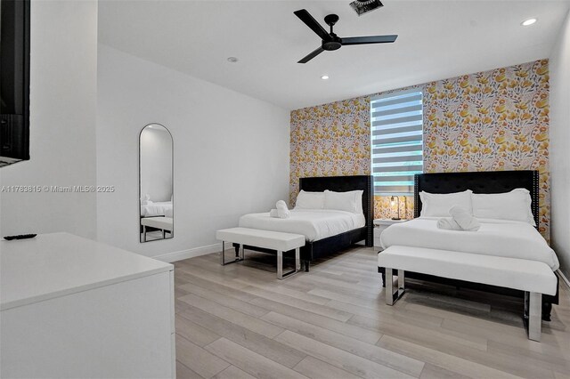 1430 NW 114th Ave, Plantation, FL 33323 - bedroom with light wood-type flooring, recessed lighting, baseboards, and a ceiling fan
