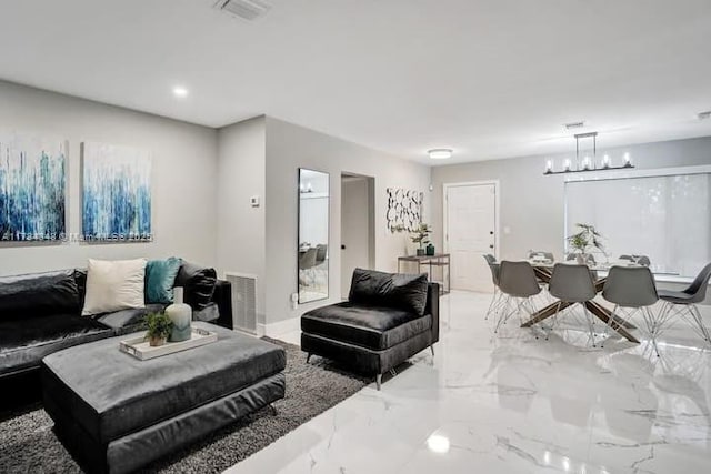 1321 S 16th Ave, Hollywood, FL 33020 - living room featuring light marble finish flooring, a chandelier, and recessed lighting