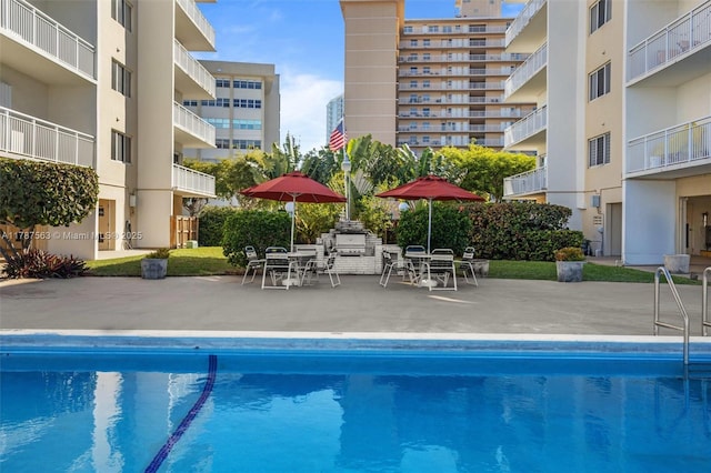 pool with a patio