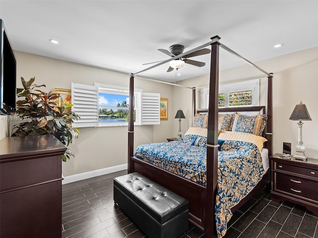 4231 NE 16th Ave, Oakland Park, FL 33334 - bedroom featuring recessed lighting, baseboards, and ceiling fan