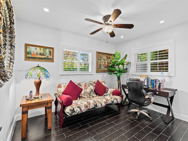 4231 NE 16th Ave, Oakland Park, FL 33334 - office space featuring baseboards, healthy amount of natural light, recessed lighting, a ceiling fan, and dark wood finished floors