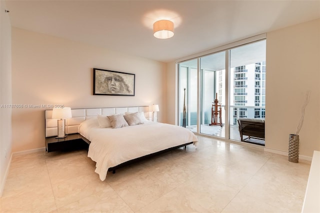 15901 Collins Ave Unit 2502, Sunny Isles Beach, FL 33160 - bedroom with floor to ceiling windows, baseboards, access to outside, and light tile patterned floors