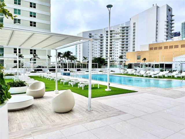community pool with a view of city