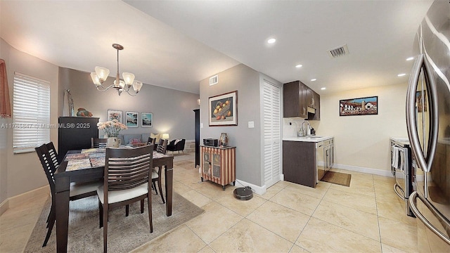 11282 SW 9th Ct, Pembroke Pines, FL 33025 - dining space featuring a chandelier, baseboards, recessed lighting, and light tile patterned flooring