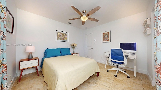 11282 SW 9th Ct, Pembroke Pines, FL 33025 - bedroom with light tile patterned floors, a desk, ceiling fan, and baseboards