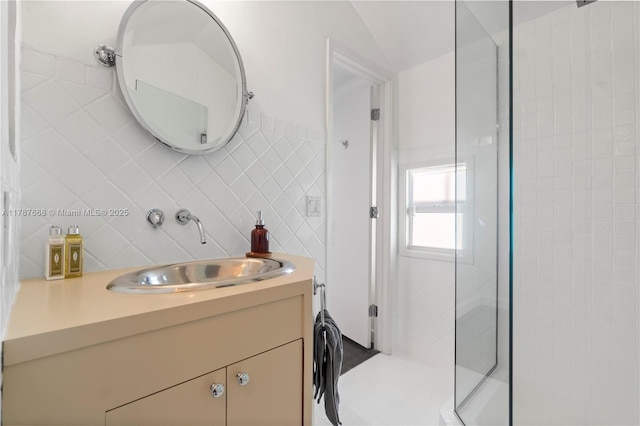 760 Meridian Ave Unit 1, Miami Beach, FL 33139 - full bath featuring a tile shower, vanity, and tile walls