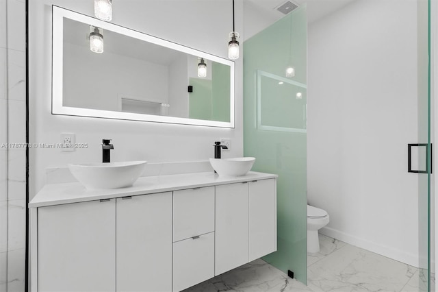 4814 NW 56th Ct, Tamarac, FL 33319 - full bathroom featuring marble look tiles, baseboards, toilet, and double vanity