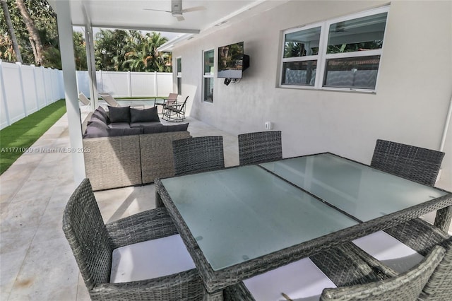 1990 NE 35th St, Lighthouse Point, FL 33064 - view of patio / terrace with a fenced backyard, outdoor lounge area, and outdoor dining space