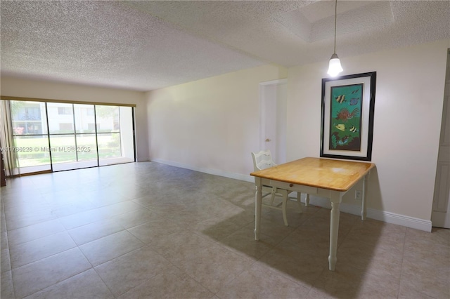 unfurnished dining area with baseboards and a textured ceiling