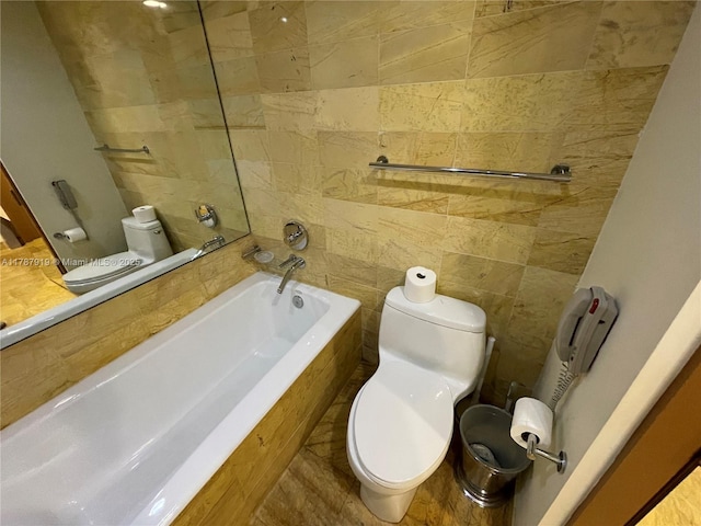 1395 Brickell Ave Unit 3211, Miami, FL 33131 - full bath with tile walls, toilet, and a relaxing tiled tub