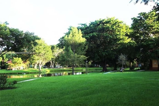 view of property's community featuring a water view and a yard