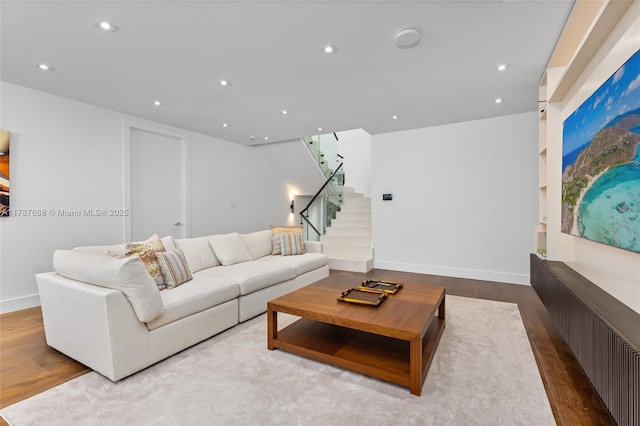 4039 Ventura Ave, Miami, FL 33133 - living area with recessed lighting, wood finished floors, and stairs