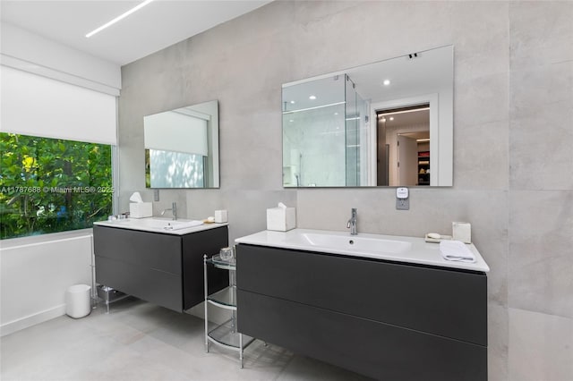 4039 Ventura Ave, Miami, FL 33133 - bathroom with two vanities, a sink, and a shower