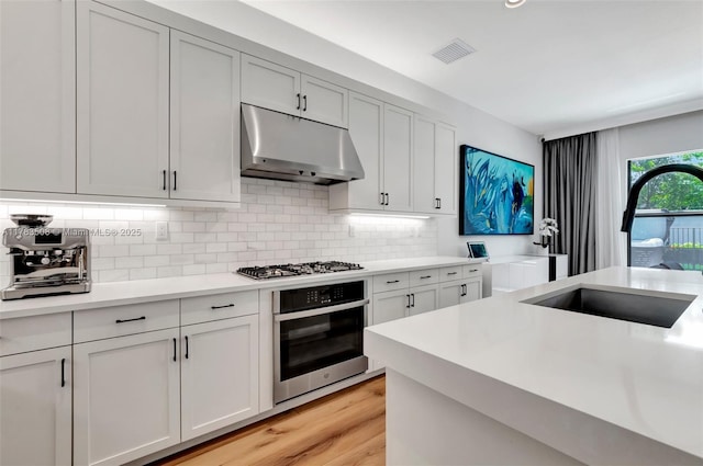8608 Torrey Isles Ter, Boca Raton, FL 33496 - kitchen with appliances with stainless steel finishes, under cabinet range hood, light countertops, and tasteful backsplash