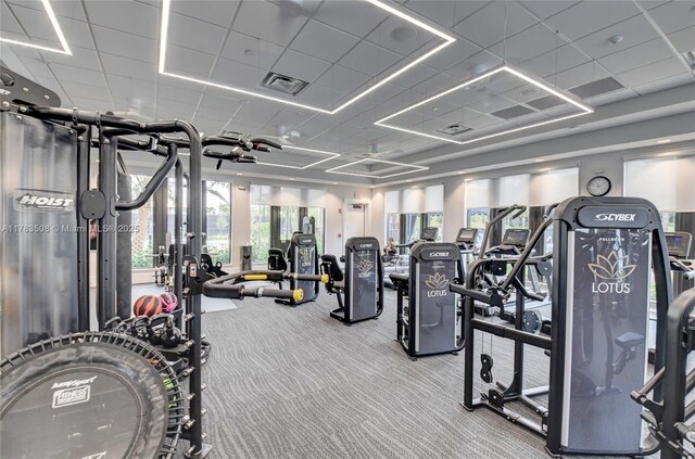 8608 Torrey Isles Ter, Boca Raton, FL 33496 - gym featuring a paneled ceiling and carpet