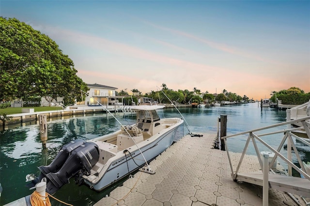 view of dock featuring a water view