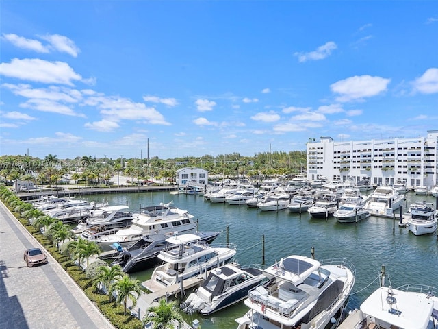 view of dock with a water view