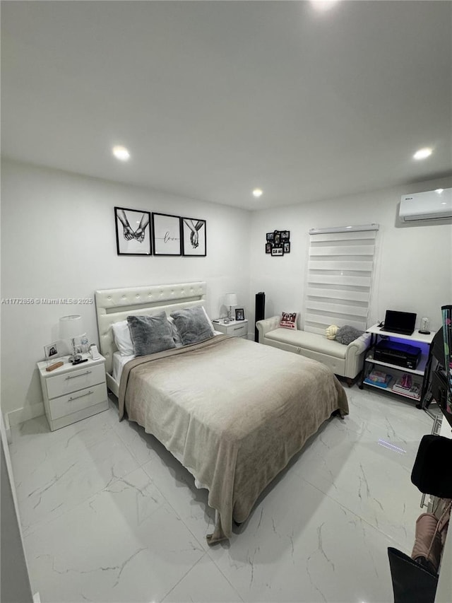 1531 SW 126th Pl, Miami, FL 33184 - bedroom with recessed lighting, a wall mounted AC, and marble finish floor