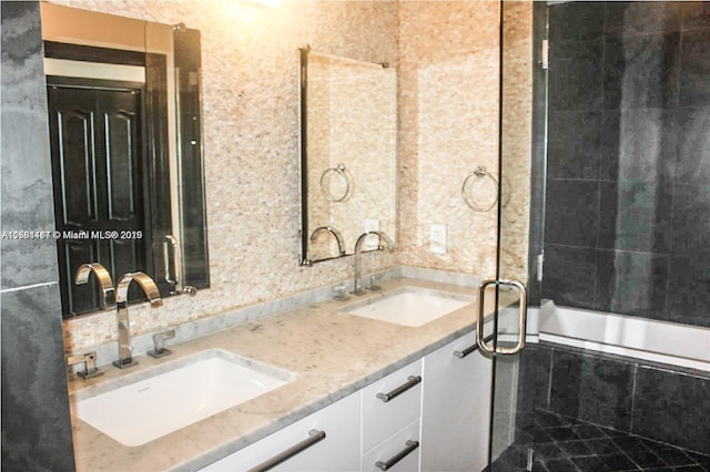 900 Biscayne Blvd Unit 3803, Miami, FL 33132 - bathroom with a sink, double vanity, and tiled shower