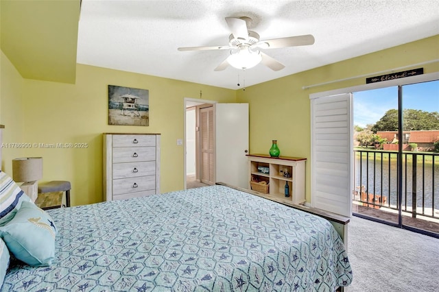 11914 SW 12th Ct, Davie, FL 33325 - bedroom with access to exterior, carpet floors, a textured ceiling, and a ceiling fan