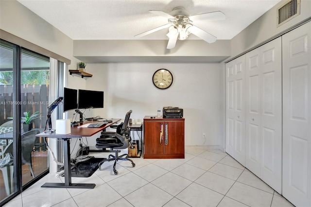11914 SW 12th Ct, Davie, FL 33325 - office with ceiling fan, light tile patterned floors, and a textured ceiling