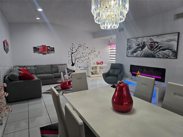 13061 SW 56th Ter, Miami, FL 33183 - dining area with recessed lighting, an inviting chandelier, tile patterned flooring, visible vents, and lofted ceiling