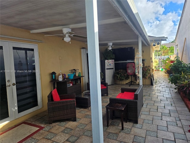 13061 SW 56th Ter, Miami, FL 33183 - view of patio featuring an outdoor living space, french doors, and ceiling fan
