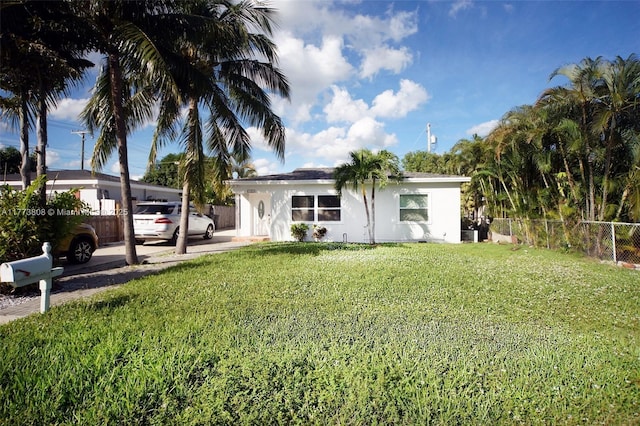 621 Hudson Rd, West Palm Beach, FL 33405 - ranch-style home featuring fence, a front yard, and stucco siding