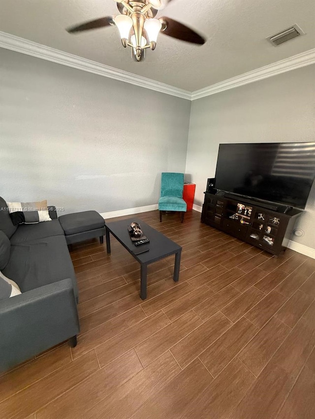 7353 NW 174th Ter Unit 107, Hialeah, FL 33015 - living area with a ceiling fan, ornamental molding, and wood finished floors