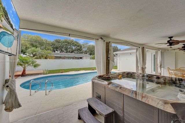 5031 SW 88th Ter, Cooper City, FL 33328 - view of pool featuring a hot tub, ceiling fan, and a patio