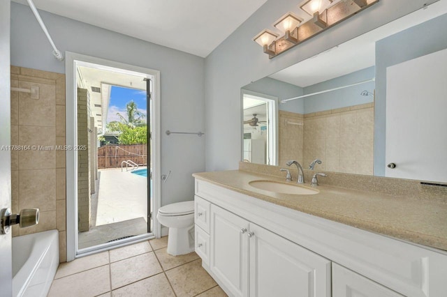 5031 SW 88th Ter, Cooper City, FL 33328 - full bathroom featuring vanity, tile patterned floors, shower / tub combination, and a ceiling fan