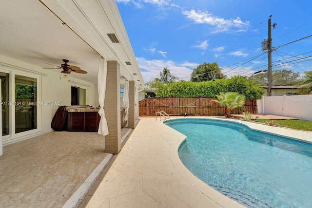 5031 SW 88th Ter, Cooper City, FL 33328 - view of swimming pool featuring a ceiling fan, a fenced backyard, and a patio area