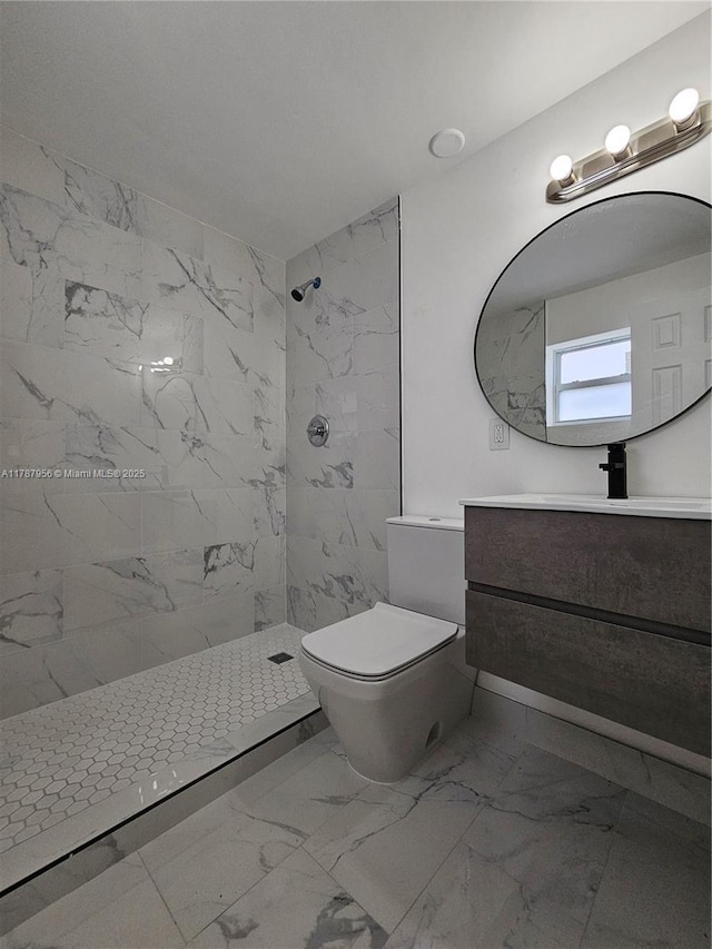 11712 NW 3rd Ave, Miami, FL 33168 - bathroom featuring tiled shower, toilet, vanity, and marble finish floor