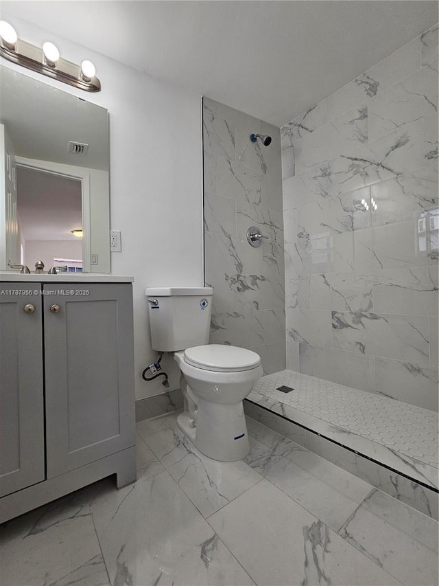 11712 NW 3rd Ave, Miami, FL 33168 - bathroom featuring vanity, toilet, a marble finish shower, marble finish floor, and visible vents