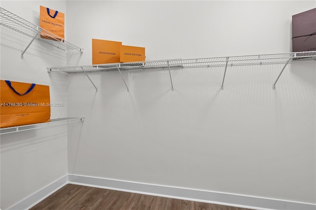 walk in closet featuring dark wood-style flooring